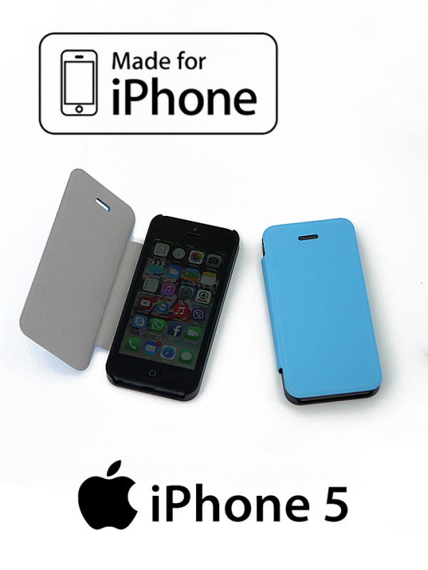 Etui za iPhone 5/5S/5C z zaščito ekrana - sv.modre barve s fotografijo